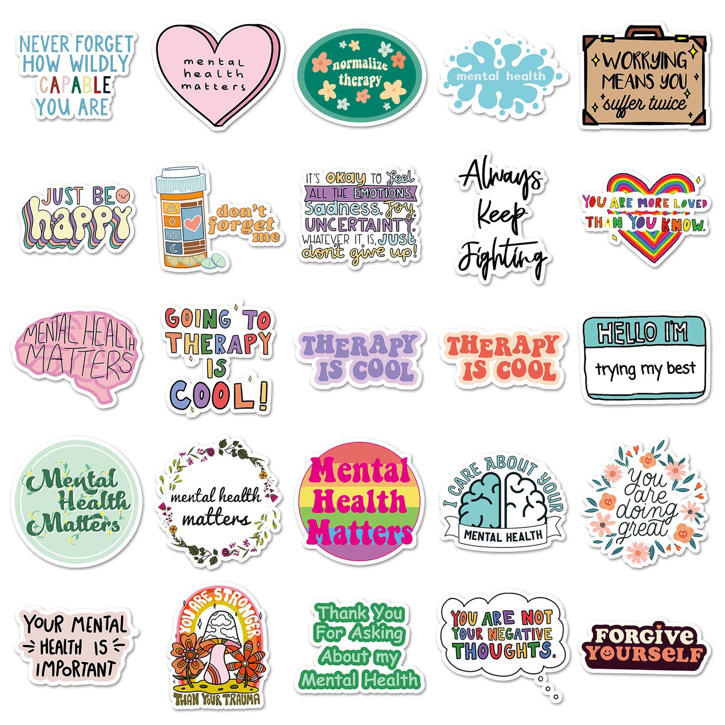 50 Mental Health Graffiti Cross-border Personalized English Slogan Creative Decoration Phone Case Luggage Stickers